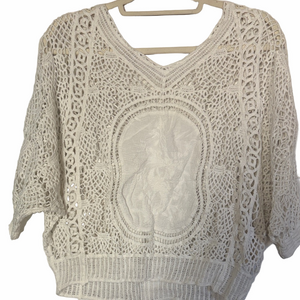 Cellabie White Crochet Knit Top | EUC | Sz OS